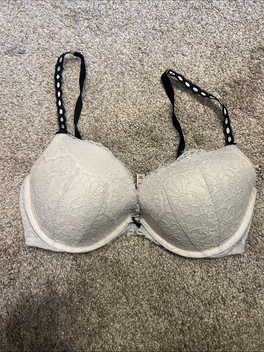 Victoria's Secret Cream Lace Bra with Black Straps